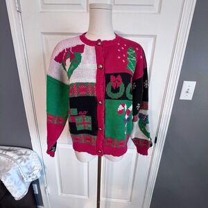 Sweater Loft Vintage Christmas Cardigan Sweater‎ Womens Medium Cotton USA Made